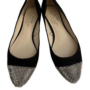 Black suede flats with silver studs toe cap